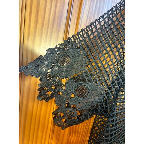 Black Open Mesh Floral Detail Top XL (est.) Whimsy Goth Fairy Goth - Picture 4 of 5